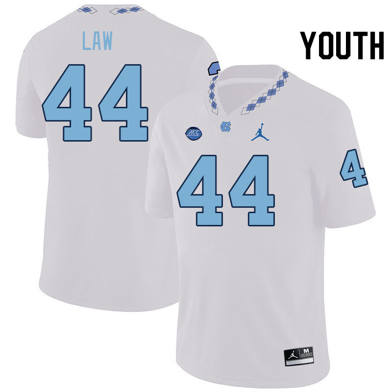 Youth #44 Crews Law North Carolina Tar Heels College Football Jerseys Stitched-White